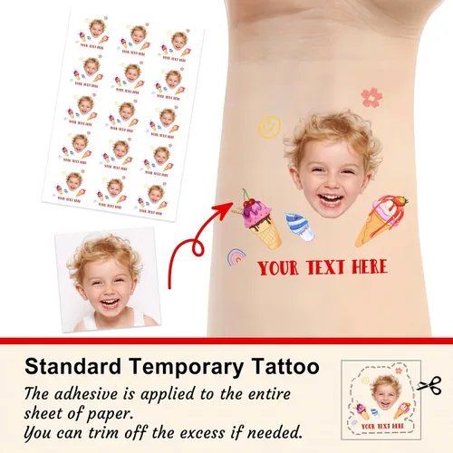 Miniatura 2 de Tatuajes temporales personalizados para la cara, tatuajes faciales personalizados con nombre de foto, logotipo, texto, calcomanía de tatuaje falsa