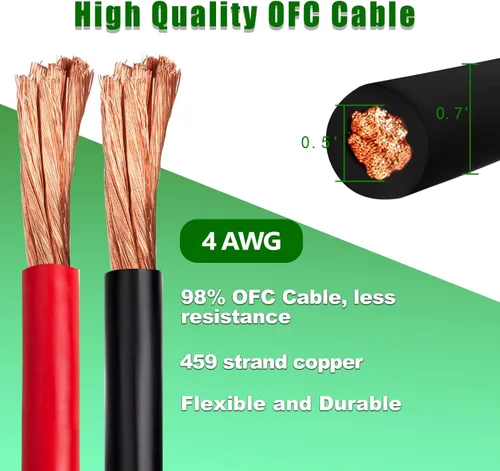 Miniatura 2 de Cable de Batería de Calibre 4 de Alambre de Cobre, 5 Pies Rojo + 5 Pies Negro 4 AWG Cable de Soldadura Estándar de EE.UU. Alambre OFC