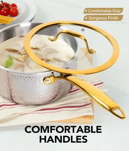 Miniatura 6 de Michelangelo Triply - Juego de ollas y sartenes de acero inoxidable, juego de utensilios de cocina de acero inoxidable martillado de 10 piezas