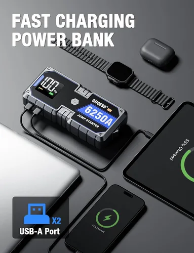 Miniatura 8 de Batería de arranque de salto 6250A (para todo gas o diésel de 9.0+L), 2 puertos USB, arranque de coche portátil de 12 V con pantalla HD de 3.2