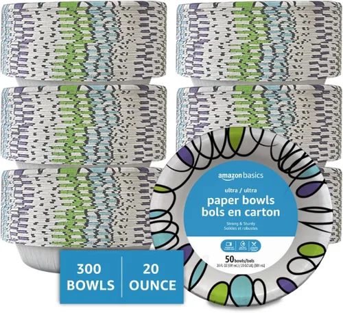 Miniatura 10 de Amazon Basics - Cuencos de papel ultra desechables, 20 onzas, aptos para microondas, a prueba de remojo, fuertes y resistentes, color blanco, 50