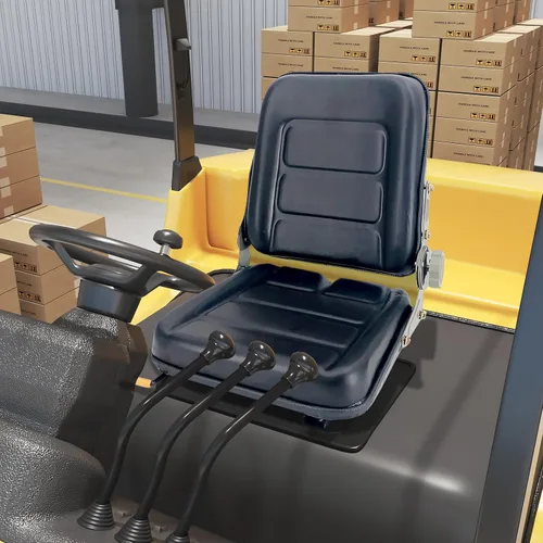 Miniatura 2 de Asiento de tractor de suspensión de PVC con ángulo de respaldo ajustable de 140° Negro Se adapta a carretilla elevadora de excavadora, tractor