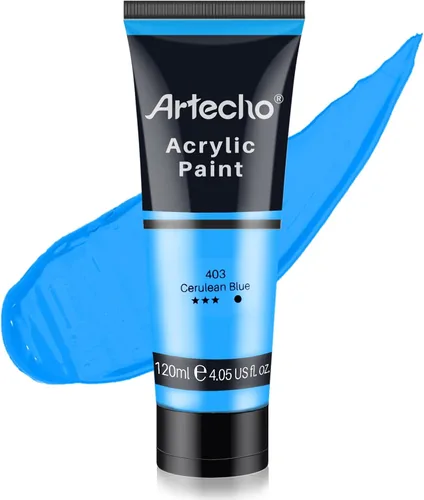 Artecho - Pintura acrílica azul cerúleo (120 ml / 4.05 oz), tubos de pintura para manualidades artísticas sobre lienzo, piedra, roca, madera, tela,