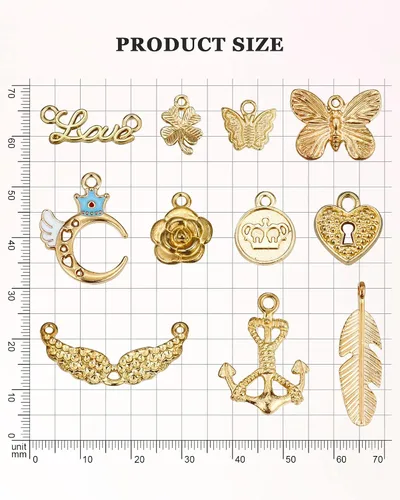Miniatura 3 de JIALEEY 110 dijes esmaltados chapados en oro surtidos para hacer joyas, collares, pulseras, suministros de manualidades, Zinc, Aleación.