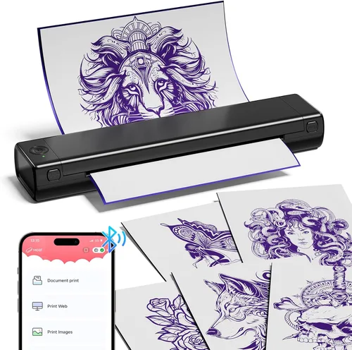 COLORWING M08F - Impresora inalámbrica portátil de plantillas de tatuajes, máquina térmica sin tinta Bluetooth para plantillas de tatuajes con 10