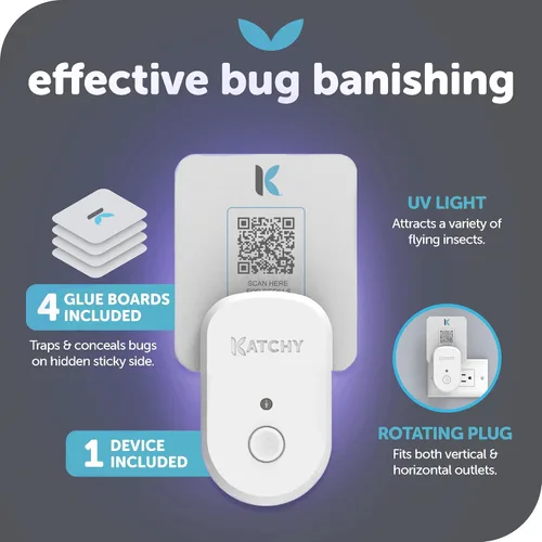 Miniatura 3 de Katchy Trampa para insectos enchufable para interiores, atrapa moscas para mosquitos, jejenes, moscas de la fruta y polilla pequeña, luz azul, sin