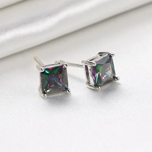 Miniatura 7 de Aretes chapados en oro blanco 18K multicolor, negro, Cubic, Zirconia, Stud, joyas para niñas, adolescentes, mujeres