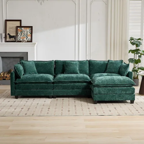 Miniatura 3 de Sofá seccional modular verde de 111.5", sofás seccionales grandes de 3 plazas para sala de estar, sofá nube oversized de tela chenille con otomana