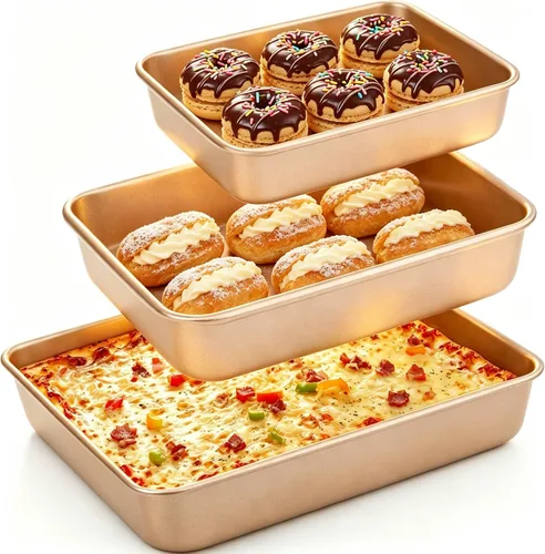 AMAGABELI GARDEN & HOME Juego de 3 moldes antiadherentes para hornear bandejas de horno, bandejas de acero al carbono, juego de 3 utensilios