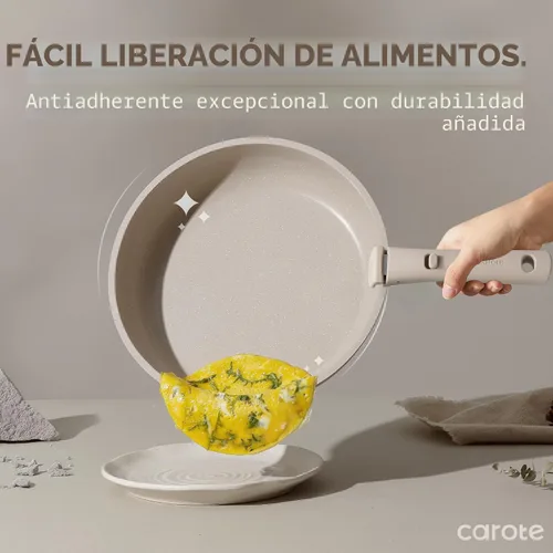 Miniatura 3 de CAROTE Juego de 19 piezas de ollas y sartenes antiadherentes, juego de utensilios de cocina con mango desmontable, juegos de cocina de inducción