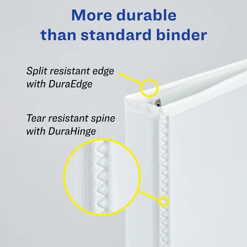 Miniatura 3 de Avery® Carpeta resistente con 3 anillas, anillos EZD® One Touch de 5 pulgadas, color blanco, paquete de 2 carpetas