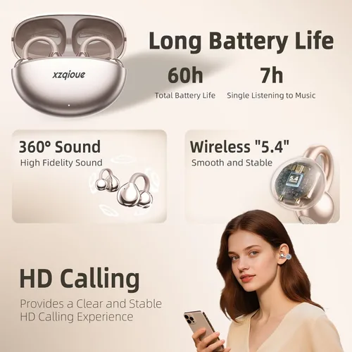 Miniatura 6 de Auriculares de Clip Inspirados en Joyería, Ajuste Cómodo Auriculares Abiertos de Clip, Auriculares Inalámbricos Bluetooth de Puño de Oreja
