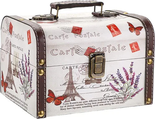 Miniatura 11 de ELLDOO Caja Decorativa de Cofre del Tesoro, Caja de Almacenamiento de Madera + Cuero PU para Joyas y Baratijas, Caja de Recuerdos para Mujeres