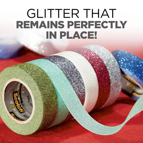 Miniatura 4 de Scotch Cinta Washi con purpurina, 10 rollos, ideal para manualidades y envolturas navideñas, suministros escolares, suministros de manualidades