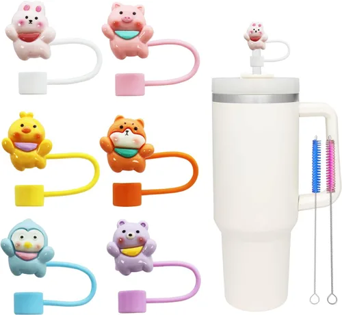 Miniatura 8 de 12 piezas de lindas cubiertas de pajita de silicona, tapas de pajita RENUIS para vasos, puntas de pajitas de beber portátiles reutilizables, tapones
