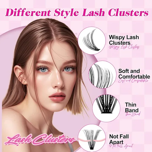 Miniatura 2 de FADLASH 546 racimos de pestañas onduladas 30D+40D+50D+60D, extensiones de pestañas naturales individuales de 0.315-0.630 in, banda fina suave