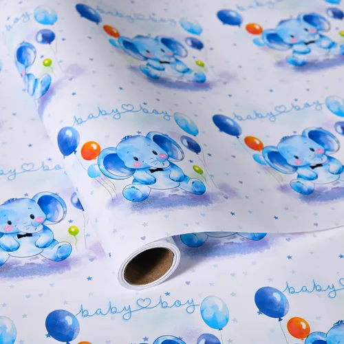 Miniatura 12 de Sikiweiter Papel de Regalo para Baby Shower – 17 pulgadas x 16.4 pies – Rollo de Papel de Regalo con Oso de Peluche para Regalos de Baby Shower