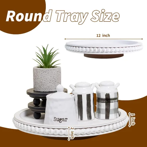 Miniatura 5 de HPC Decor - Organizador de madera Lazy Susan con cuentas de 12 pulgadas para decoración de mesa de granja, tocadiscos redondos para armario de mesa