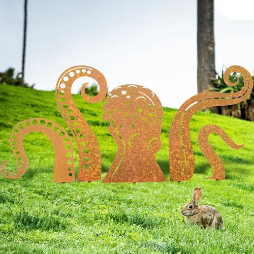 Miniatura 8 de Escultura de jardín de pulpo, silueta de pulpo, escultura artística de metal para jardín, figura de calamar para jardín, decoración de estatua