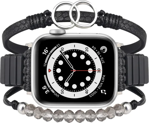 Miniatura 19 de MOFREE - Pulsera de cuero boho compatible con Apple Watch Band de 38, 40, 41 mm, pulsera de cuentas multicapa hecha a mano para Apple Watch, correa