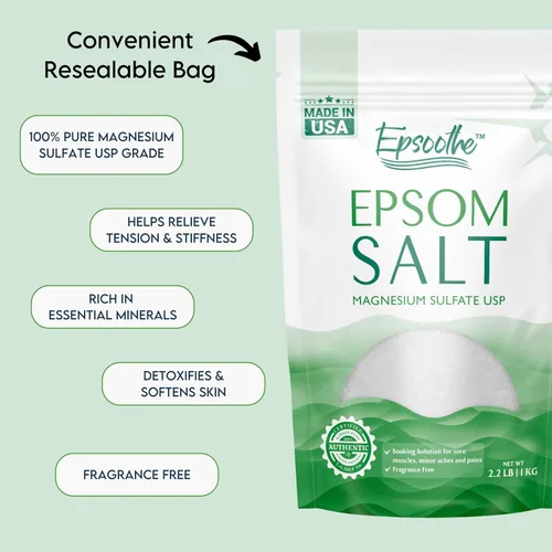 Miniatura 2 de LA Salt CO Epsoothe 2.2 libras de sal de Epsom para baño y remojo y exfoliante para pies Sulfato de magnesio puro y natural USP Alivia