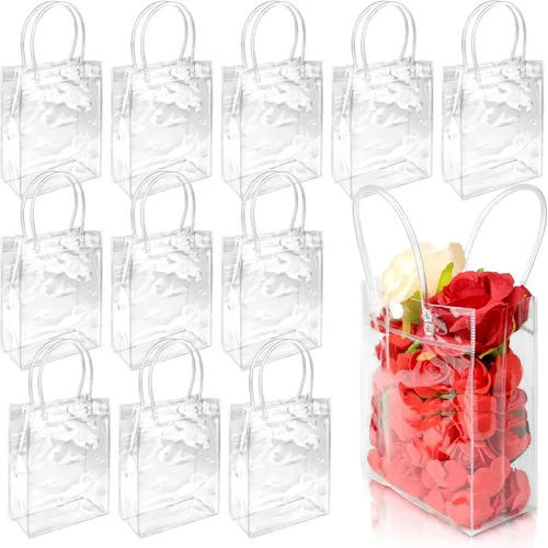 Miniatura 23 de BadenBach 16 bolsas de regalo transparentes con asas, 9.8 x 9.8 x 3.5 pulgadas, bolsa de plástico transparente para fiesta, bolsa de regalo