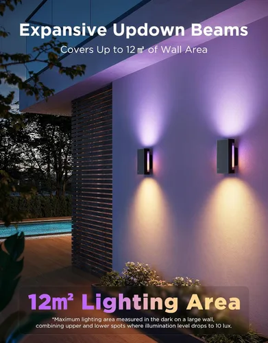 Miniatura 3 de Govee Luz de Pared Exterior Arriba-Abajo, 1 Paquete, 1200LM RGBICWW Luces Inteligentes para Porche Exterior con 64 Modos de Escena, Aplique de Pared