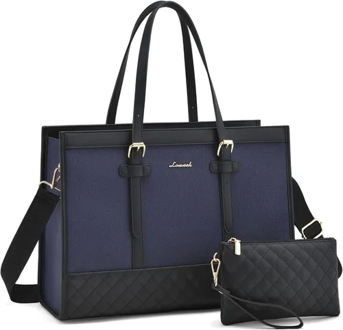 Miniatura 19 de LOVEVOOK Bolsa para Laptop para Mujeres de 15.6 pulgadas Bolsa Tote de Lona para Laptop, Bolsa de Trabajo de Gran Capacidad con Cartera de Mano