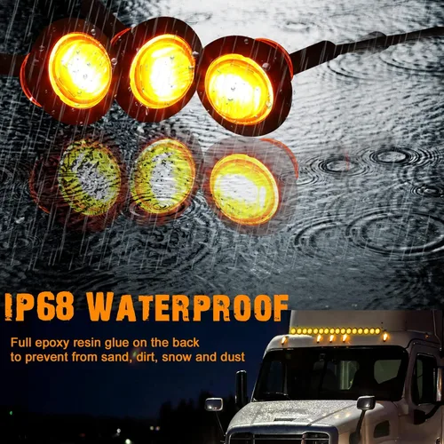 Miniatura 5 de 100 luces LED redondas de 3/4 pulgadas, 3 luces LED indicadoras laterales delanteras y traseras, luces direccionales IP68 impermeables para camión