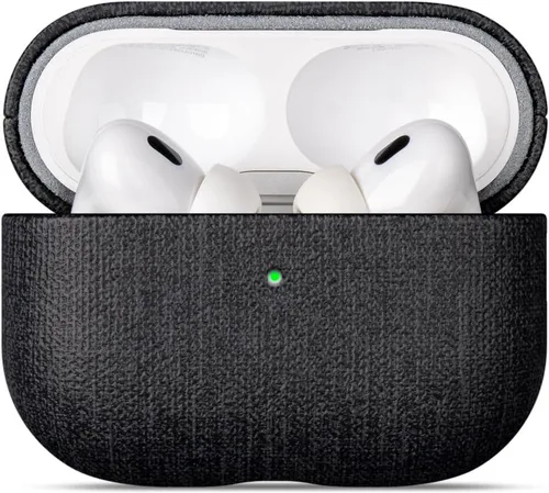 Miniatura 2 de LOPIE Funda para AirPods Pro de 2ª generación (no para 3ª generación), piel vegana estilo lona, funda protectora rígida para hombres/mujeres, hecha