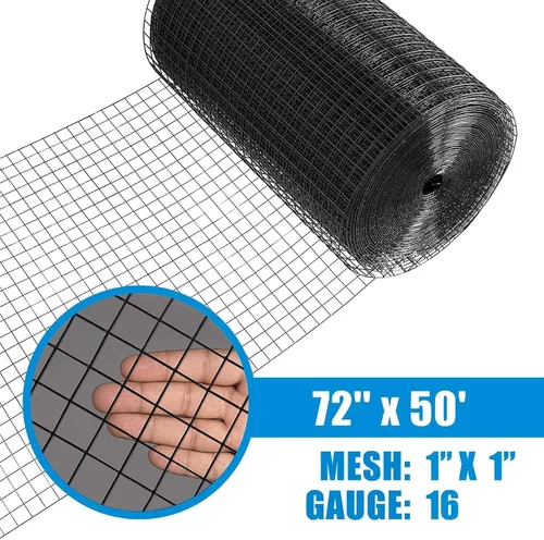 Miniatura 2 de Fencer Wire Paño de hardware con rejilla de 1 pulgada, rollo de malla soldada con revestimiento de vinilo negro calibre 16 para valla del hogar