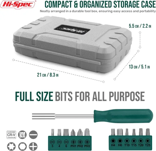 Miniatura 3 de Hi-Spec Kit de herramientas pequeño compacto para bricolaje en el hogar y la oficina, mini caja de herramientas verde de 25 piezas para reparaciones
