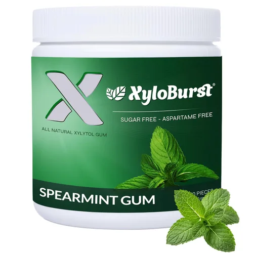 Miniatura 3 de XyloBurst Goma de mascar de xilitol Sin azúcar, sin gluten, apto para dieta cetogénica, sin aspartamo para la salud bucal, menta verde, tarro