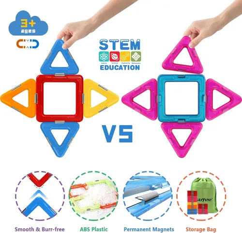 Miniatura 4 de Coodoo Bloques Magnéticos Mejorados Tough Tiles Juguetes STEM para Niños y Niñas de 3+ Años Aprendizaje Jugando para Niños Pequeños, Compatible
