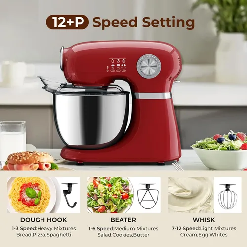 Miniatura 2 de Electactic - Mezclador de pie con 12 velocidades, mezclador eléctrico de 5.3 cuartos con cabezal inclinable, mezclador de cocina para uso diario