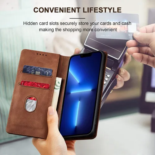 Miniatura 6 de Jasonyu Funda tipo cartera con tapa para iPhone 13 Pro, funda magnética de cuero con tarjetero, función atril, funda protectora duradera de TPU a