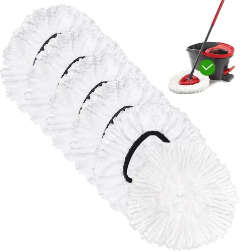 Miniatura 9 de FOOKCIAN Juego de Repuesto para Trapeador Giratorio - 4 Cabezales de Microfibra, Base, Mango de 30-58'' Compatible con OCedar EasyWring - Blanco