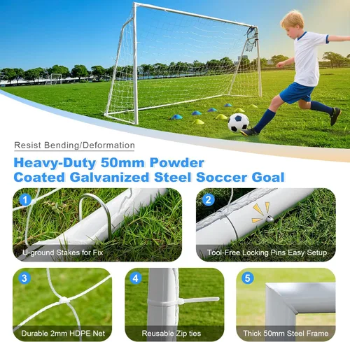 Miniatura 2 de Porterías de fútbol para patio trasero, portería de fútbol de 12x6 pies, grande 10x6.5 pies, 8x6 pies, 6x4 pies, porterías de fútbol para jóvenes