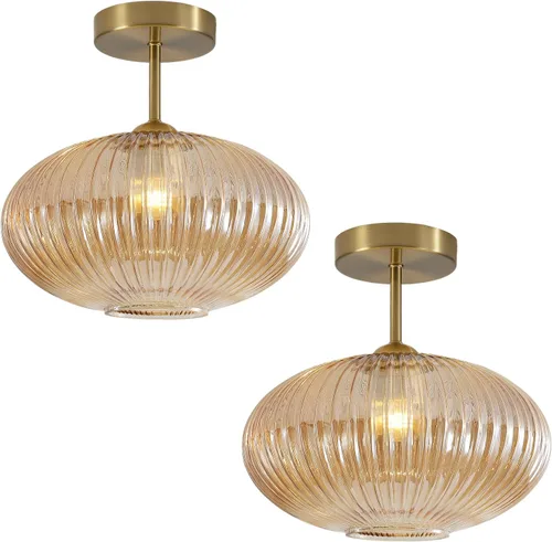 Miniatura 13 de BOKT Lámpara de techo vintage de 9.8 pulgadas con forma de farol, luz de techo de vidrio blanco leche, lámpara colgante de techo moderna de mediados