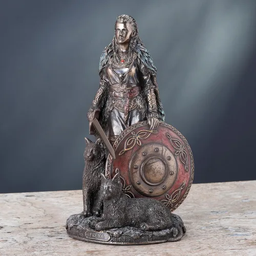 Miniatura 5 de Veronese Design 8 1/4 Shield Maiden Freya Diosa nórdica del Amor Belleza y Guerra Escultura de resina fundida en frío Estatua con acabado de bronce