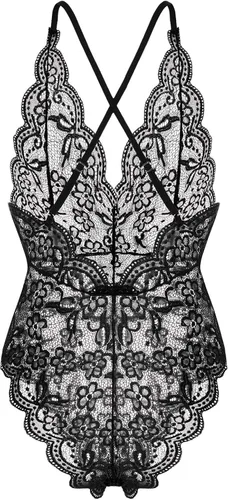Miniatura 3 de Body de lencería de encaje para mujer una pieza cuello halter ropa de noche