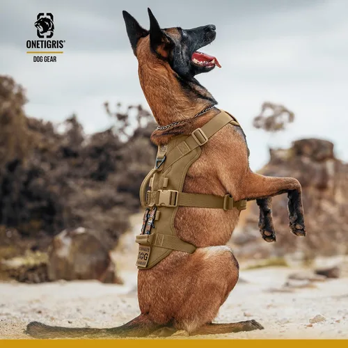 Miniatura 8 de OneTigris Arnés para perro a prueba de escape, arnés para perro sin tirones con asas, arnés táctico multiusos de soporte para perros grandes, uso