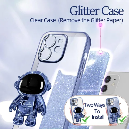 Miniatura 132 de Buleens Funda para iPhone 11 Pro Max Astronauta, Fundas Transparentes para iPhone 11 ProMax con Papel con Purpurina y Soporte de Astronauta, Mujeres