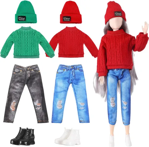 Bencailor 6 piezas de ropa de muñeca, accesorios para muñeca, incluyen suéter, pantalones, zapatos, sombrero para regalo de cumpleaños (brillante,