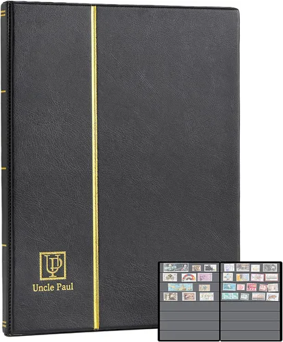 Miniatura 7 de Álbumes de sellos con 140 bolsillos, libros de stock con mangas de 1.378 x 7.756 in, 10 páginas negras de doble cara con cubierta negra acolchada