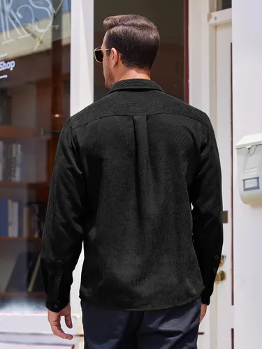 Miniatura 4 de COOFANDY Camisa casual de pana de manga larga con botones para hombre