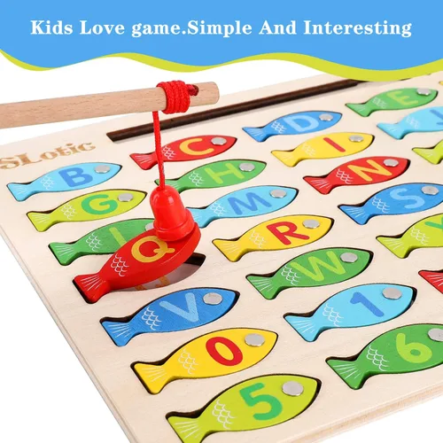 Miniatura 3 de Slotic Juego de pesca de madera magnético para niños pequeños – Alfabeto ABC Fish Catching Counting Aprendizaje Educación Matemáticas Preescolar