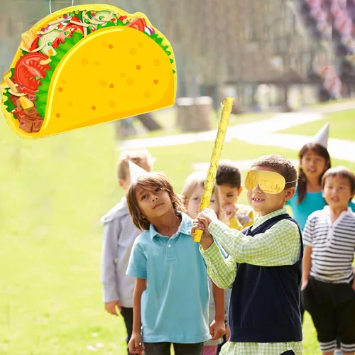 Miniatura 6 de Piñata de taco - Piñata mexicana para fiesta, incluye palo de murciélago con los ojos vendados para cumpleaños, decoración de Cinco de Mayo
