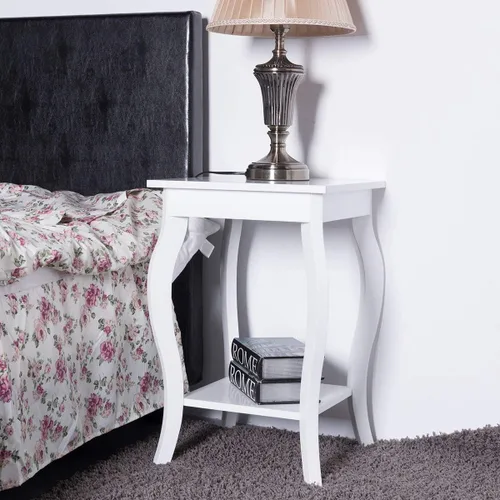 Miniatura 6 de Giantex Mesa auxiliar de 16 pulgadas con almacenamiento y estante patas curvas, muebles para el hogar para sala de estar, sofá, mesa auxiliar