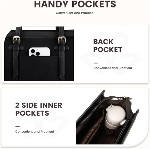 Miniatura 7 de LOVEVOOK Bolsa para Laptop para Mujeres de 15.6 pulgadas Bolsa Tote de Lona para Laptop, Bolsa de Trabajo de Gran Capacidad con Bolso de Mano, Bolsa